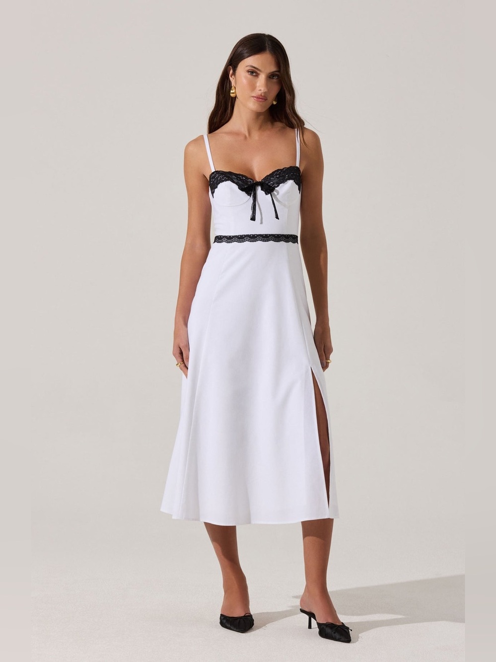 Astr White Midi Dress with Black Lace Trim